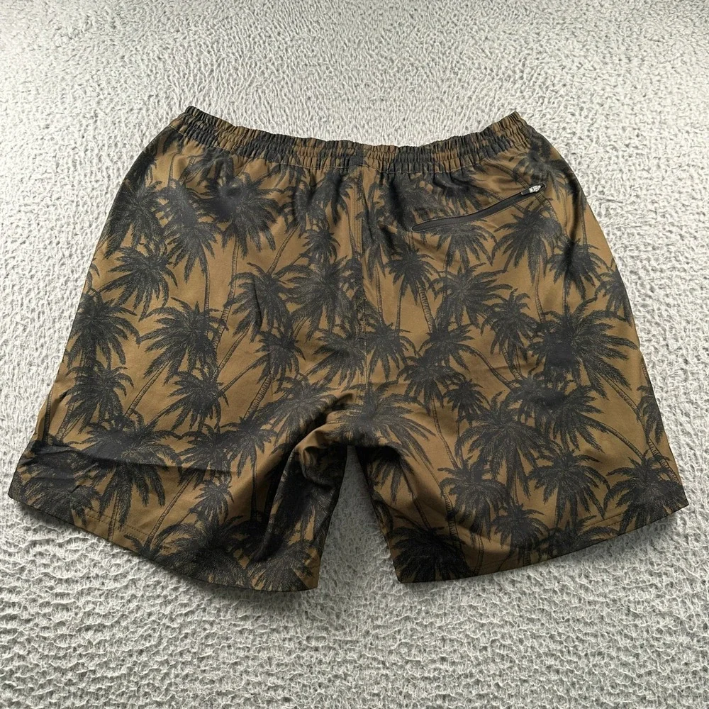 Outerknown Swim Trunks Mens 33 Olive Palm Print Drawstring Unlined Quick‎ Dry